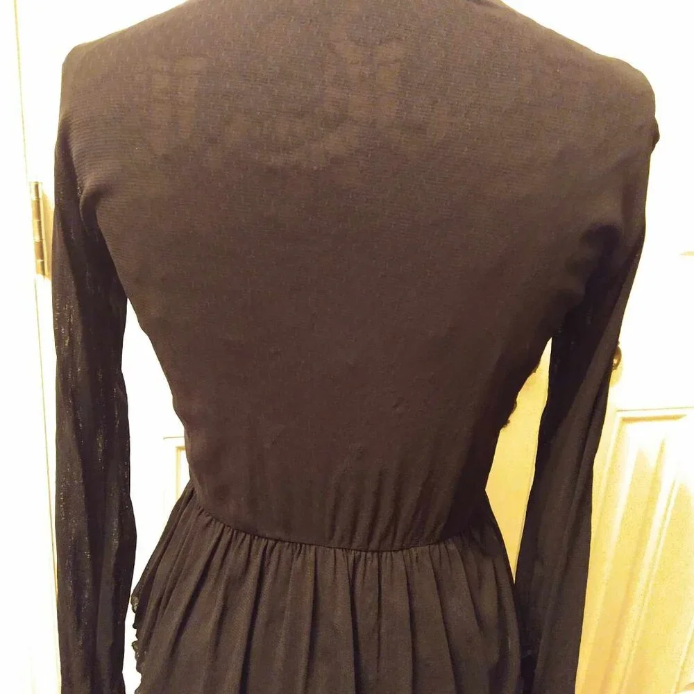 Vintage Lace Blouse w Metal Crosses, Ruffled Collar & Cuffs, Polka Dots OOAK - Picture 7 of 8